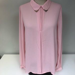 Forever21 Pink Long Sleeve Blouses with gold